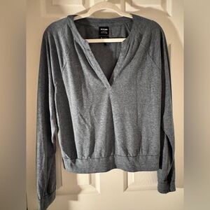 Prana Bluish-Gray V-Neck Long Sleeve Top